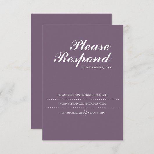 Cartons Réponse Site Web Mariage Plum Insérer (Devant / Derrière)