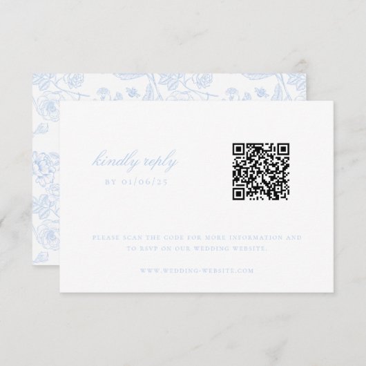 Cartons Réponse Sky Blue Chinoiserie Mariage QR Code (Devant / Derrière)