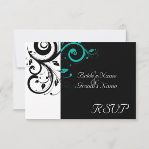 Cartons Réponse Sm Black +White Aqua Swirl Mariage correspondant R