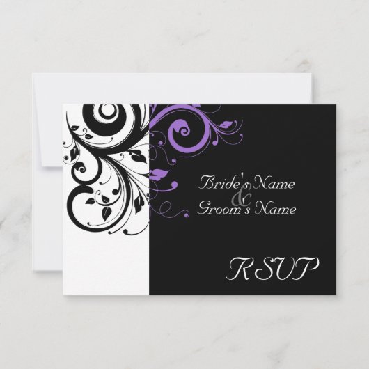 Cartons Réponse Sm Black +White Purple Swirl Mariage Correspondant (Devant)