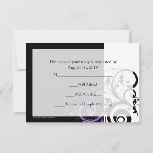 Cartons Réponse Sm Black +White Purple Swirl Mariage Correspondant (Dos)