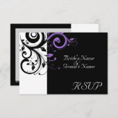 Cartons Réponse Sm Black +White Purple Swirl Mariage Correspondant (Devant / Derrière)