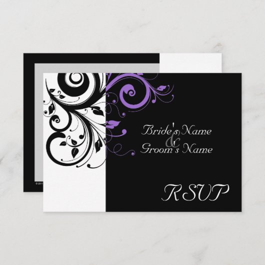 Cartons Réponse Sm Black +White Purple Swirl Mariage Correspondant (Devant / Derrière)