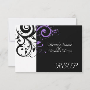 Cartons Réponse Sm Black +White Purple Swirl Mariage Correspondant