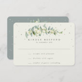 Cartons Réponse Snowberry vert/crème+Eucalyptus Mariage à tige (Devant / Derrière)