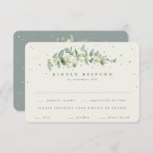 Cartons Réponse Snowberry vert/crème+Eucalyptus Mariage à tige (Devant / Derrière)