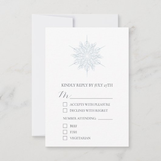 Cartons Réponse Snowflake Ice Blue Élégant Mariage d'hiver (Devant)