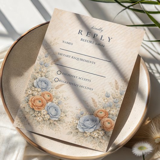 Cartons Réponse Soft Blue Wildflower Garden Wedding