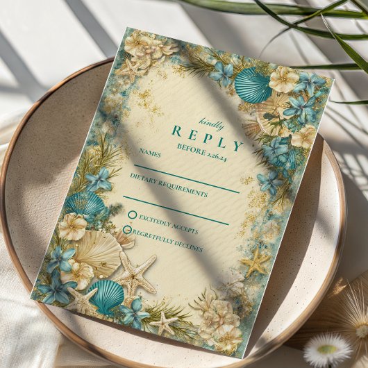 Cartons Réponse Soft Blush Seashell Floral Wedding