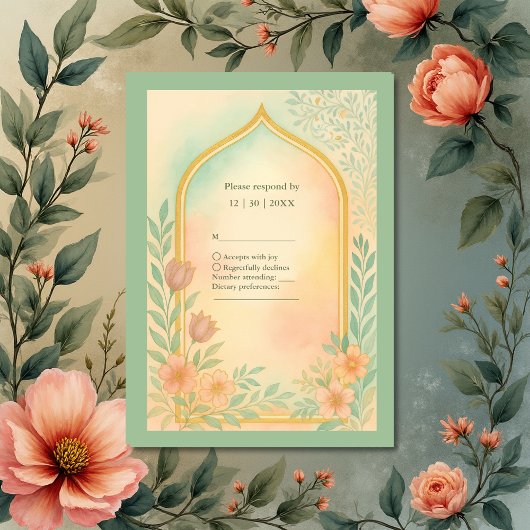 Cartons Réponse Soft Pastel Gold Floral Arch Mariage