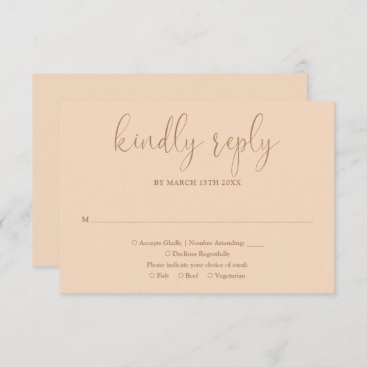 Cartons Réponse Soft Peach Moderne Chic Élégant Mariage Script (Devant / Derrière)