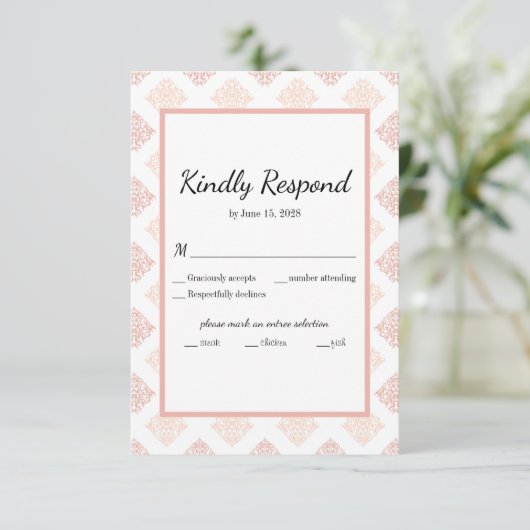 Cartons Réponse Soft Peachy Blush Damask (Debout devant)