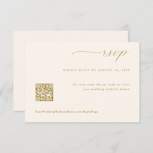 Cartons Réponse Soft Romantic Cream et Gold Mariage QR Code (Devant / Derrière)
