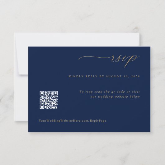 Cartons Réponse Soft Romantic Navy Blue Gold Mariage QR Code (Devant)