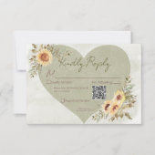 Cartons Réponse Soft Sunflowers Boho Heart Mariage QR Code (Devant)