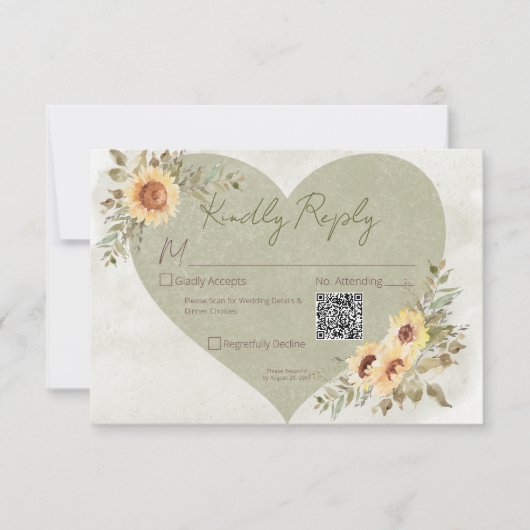 Cartons Réponse Soft Sunflowers Boho Heart Mariage QR Code (Devant)