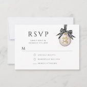 Cartons Réponse Soirée de Noël Elégante Noir Blanc Bauble (Devant)