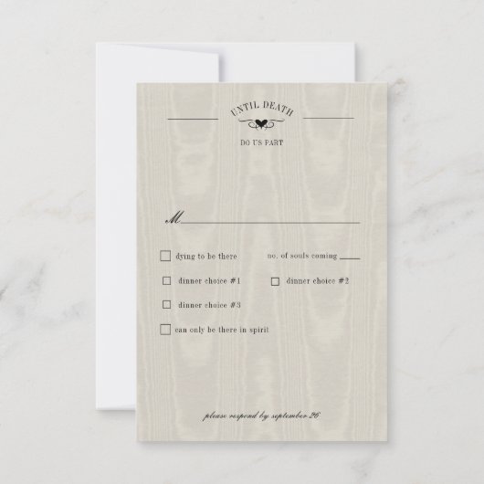 Cartons Réponse Sombre gothique Noir & Corbeau Tan Dîner Script (Dos)