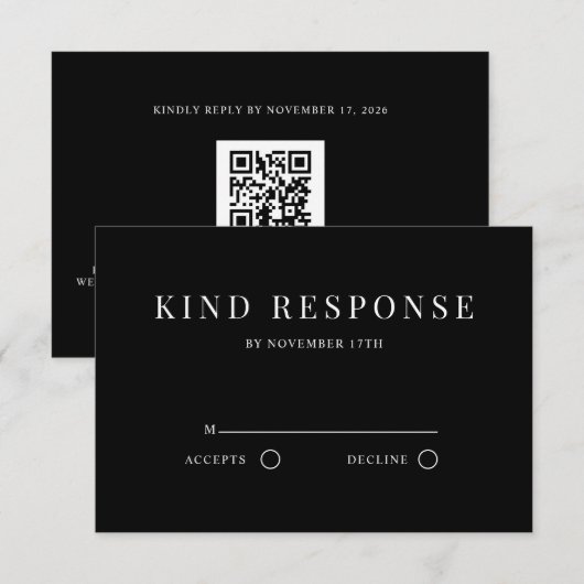 Cartons Réponse Sophisticated Black QR Code Elegant Wedding (Devant / Derrière)