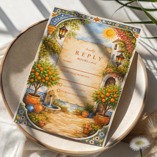 Cartons Réponse Spanish Courtyard Romance Wedding