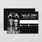 Cartons Réponse Squelette gothique couple mariage floral (Devant / Derrière)