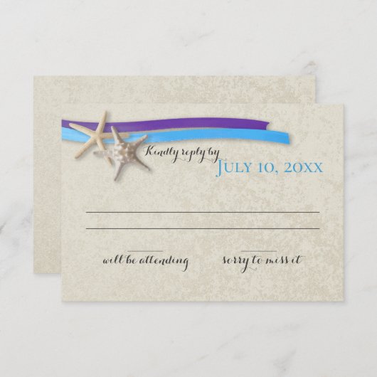 Cartons Réponse Starfish and Ribbon Purple and Blue Beach Response (Devant / Derrière)