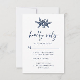Cartons Réponse Starfish Modern Navy Blue Beach Mariage