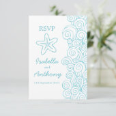 Cartons Réponse Starfish & tourbillons mariage art bleu et blanc R (Debout devant)