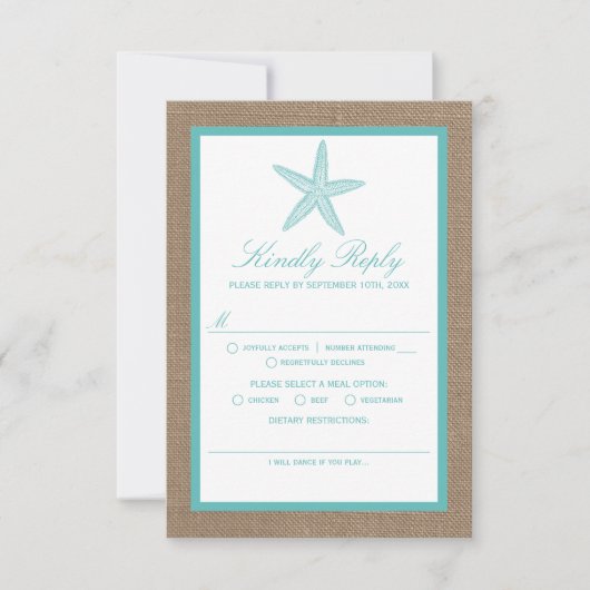 Cartons Réponse Starfish Turquoise Burlap Beach Wedding Collection (Devant)