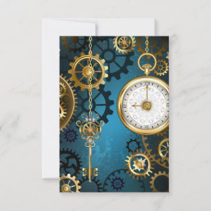 Cartons Réponse Steampunk Arrière - plan turquoise avec Gears