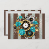 Cartons Réponse Steampunk Clock and Turquoise Roses on Striped (Devant / Derrière)