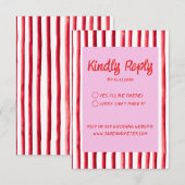 Cartons Réponse Striped Pink & Red Handwriting Wedding (Devant / Derrière)