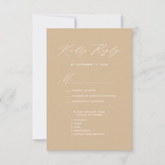 Cartons Réponse Style Beige moderne Élégant Script Mariage simple (Devant)