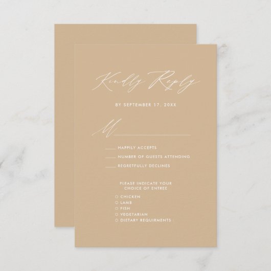 Cartons Réponse Style Beige moderne Élégant Script Mariage simple (Devant / Derrière)