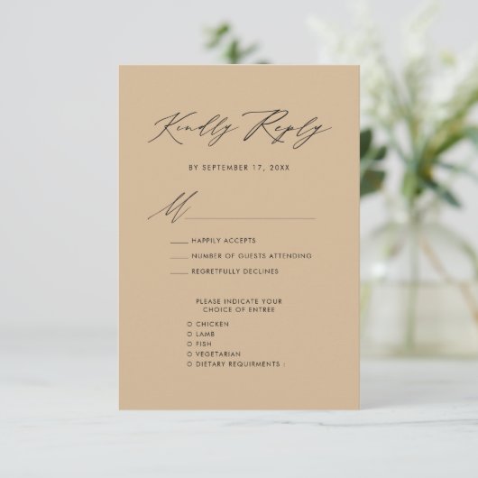 Cartons Réponse Style Beige moderne Élégant Script Mariage simple  (Debout devant)