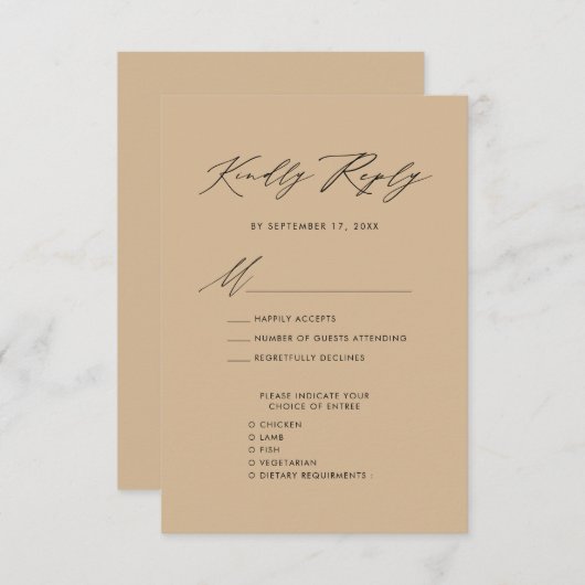 Cartons Réponse Style Beige moderne Élégant Script Mariage simple  (Devant / Derrière)