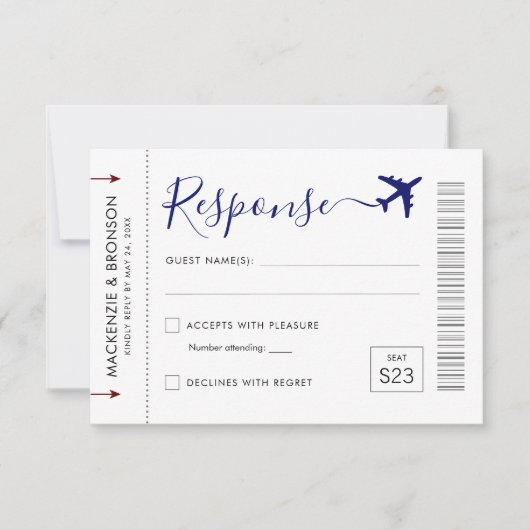 Cartons Réponse Style de billet Embarquement Pass Voyage Thème Rép (Devant)