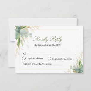 Cartons Réponse Style de mariage aux feuilles vertes botaniques mo