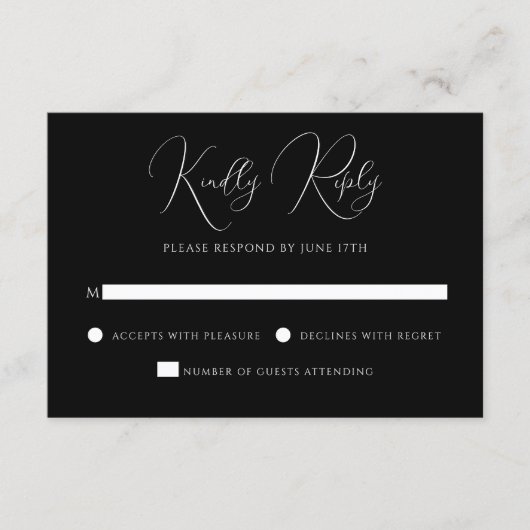 Cartons Réponse Stylish Modern Script Black And White Wedding (Devant)