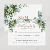 Cartons Réponse Succulent choix de repas Eucalyptus Mariage de ver (Devant / Derrière)