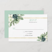 Cartons Réponse Succulents, Or, Fleurs blanches - Vert pâle (Devant / Derrière)