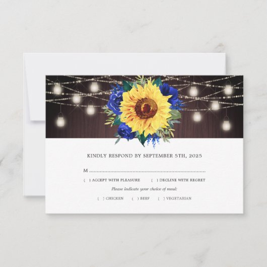 Cartons Réponse Sunflower Blue Floral Jar Lights Bois Mariage Repa (Devant)