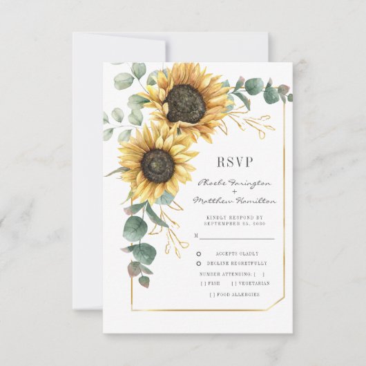 Cartons Réponse Sunflower Bright Botanical Mariage QR Code (Devant)