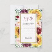 Cartons Réponse Sunflower Burgundy Fall Gold Floral Mariage (Devant)