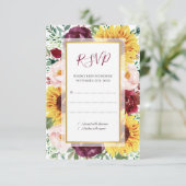 Cartons Réponse Sunflower Burgundy Fall Gold Floral Mariage (Debout devant)