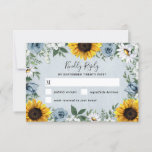 Cartons Réponse Sunflower Dusty Blue Country Rustic Roses Wedding<br><div class="desc">Design features a dusty blue/gray wood grain background with a cruath made of sunflowers,  daisies,  roses in dusty blue shades,  baby's breath over various types of botanical color greenery elements.</div>