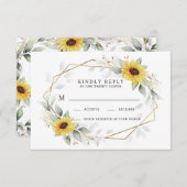 Cartons Réponse Sunflower Elegant Rustique Mariage d'or géométriqu (Devant / Derrière)