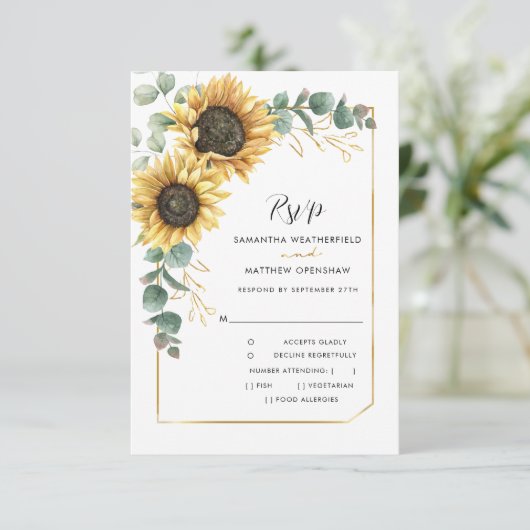 Cartons Réponse Sunflower Eucalyptus Botanical Mariage QR Code (Debout devant)