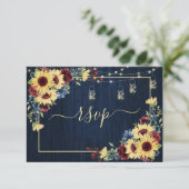 Cartons Réponse Sunflower Navy Bleu Bourgogne Bois Floral +Menu (Debout devant)