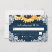 Cartons Réponse Sunflower Navy Blue Wood Floral Mariage dentelle (Devant)
